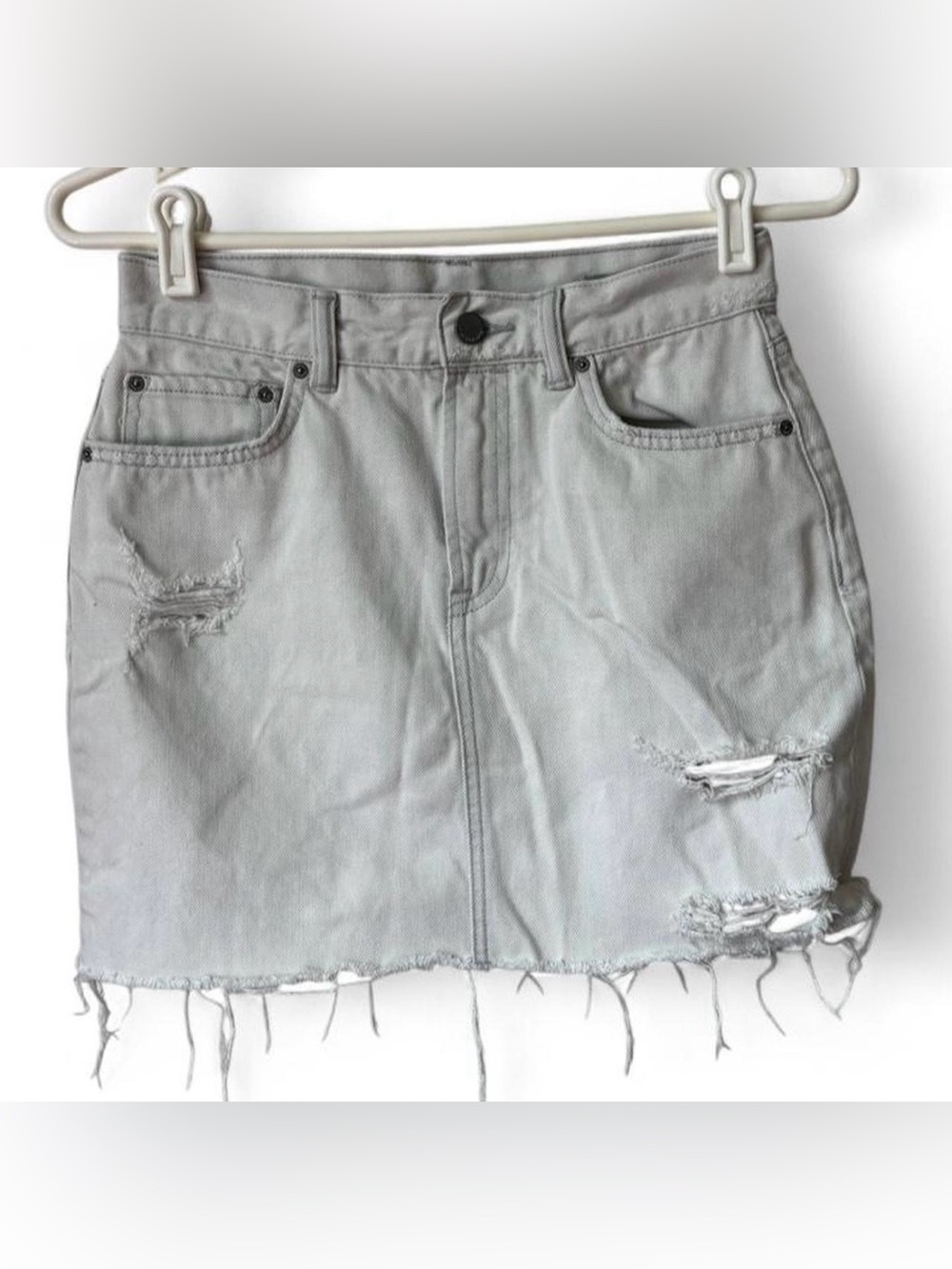 AllSaints Distressed Gray Denim Mini Skirt US 4